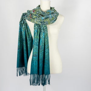 Peacock Green Blanket Scarf Teal Flower Winter Wrap Warm Floral Evening Cover-Up Luxury Cashmere Pashmina Feel Fringe Shawl