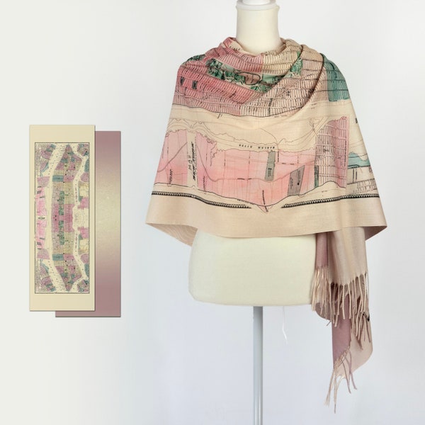 New York Lover Vintage Map Scarf Christmas Gift for Manhattan Lover Cashmere-like Fringe Shawl Winter Wrap