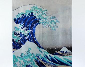 Hokusai "Great Wave" Japanese Fine Art Gift Scarf Two Tone Artistic Blue Shawl Winter Blanket Wrap Mother's Gift for Women #006