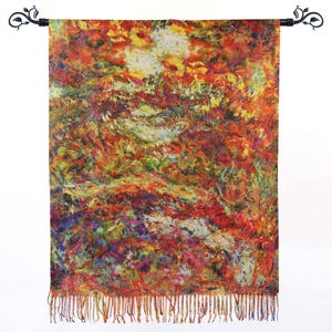 Path Under the Rose Arches by Claude Monet Orange Yellow Impressionism Artistic Scarf Reversible Shawl Soft Wall Art Gift for Art Lover