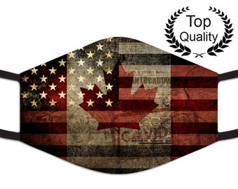 Exclusive Designed Canada US Flag Face Mask, United States of America Filter Pocket Face Covering, Washable and Reusable Face Mask