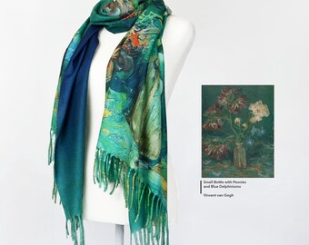 Bufanda floral verde de invierno, chal floral bohemio, regalo de cumpleaños para el Día de la Madre para ella #157