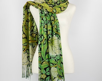 Bufanda floral verde manzana para mujer, chal de invierno con flecos, flores botánicas, para la noche, regalo de cumpleaños y Navidad para ella
