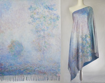 Pastel "Morning Haze" by Claude Monet Elegant Fine Art Shawl Artistic Blanket Scarves Gift Pashmina Cashmere-like Scarf for Women