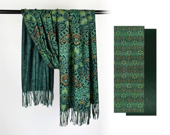 William Morris Fine Art Wandpapier Druck Farbverlauf Schal Reversible Grün Cashmere Feel Fransen Schal Geschenk für Sie