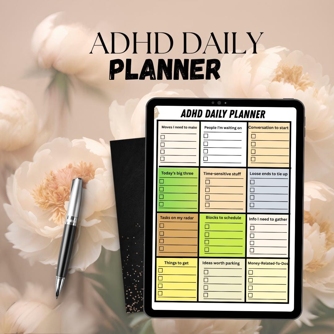 ADHD Daily Planner Printable Pdf, Executive Function Planner, ADHD ...