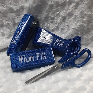 Glitter Desk Set, 5 pcs. Stationary Supplies, Stapler, Pen, Scissors, Letter opener, Tape Dispenser, Teacher/Office Accessories