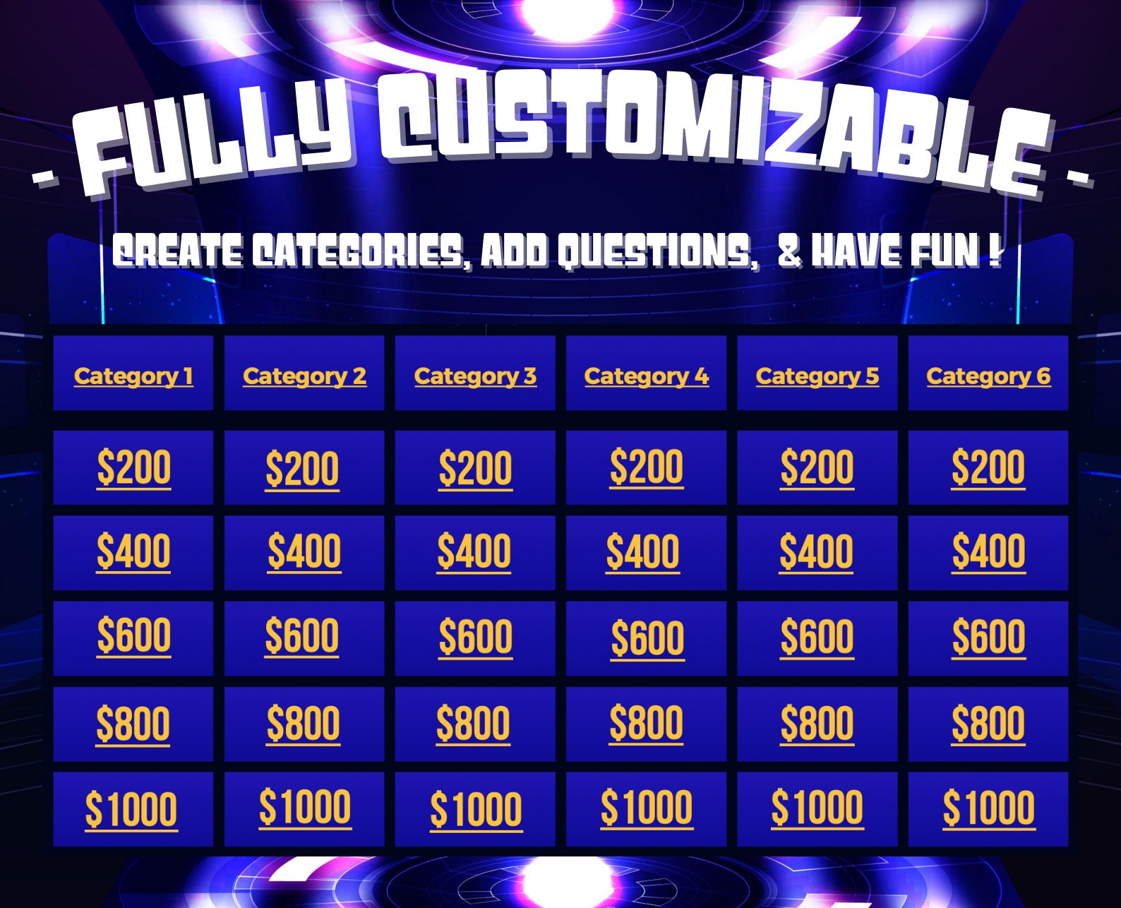 Customizable Jeopardy Template Host Your Own Game Show - Etsy Canada