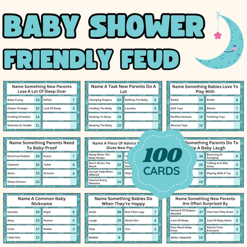 Humyoun Baby Shower Friendly Feud Game – Includes 12 Question Cards, 2 Buzzers, Fun Trivia For Family & Parties, Team Building
