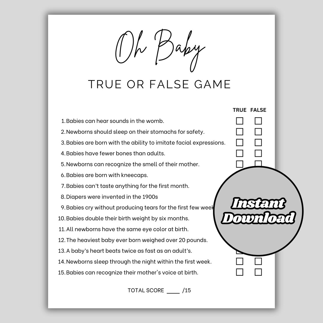 Baby Shower True or False Game | Printable Baby Shower Games | Baby ...