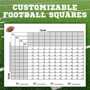 Customizable Football Squares | Football Pool |Football Squares | Squares Football | Footballsquares | Editable On Canva