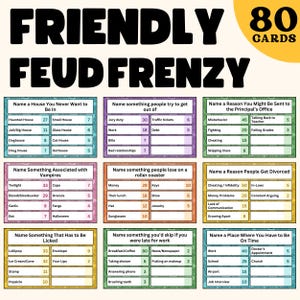 Modèle de jeu de querelle amicale | Amusant imprimable pour fêtes et événements | Jeu-questionnaire sur les querelles familiales | Quiz familial | Anecdotes familiales