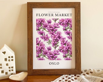 Oslo Flower Market Poster, Botanical Oslo Print, Floral Wall Art, Boho Flower Art, Living Room Print, Exhibition Art Print, Oslo Gift