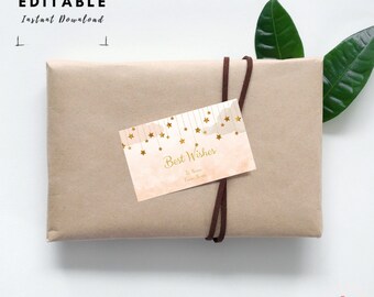 Bridal Shower Name Cards Place Cards Baby Shower Editable Watercolor Peach and gold cloudy stars Animals Tent Cards Birthday