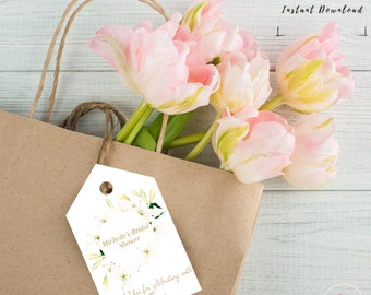 Bridal Shower Name Cards Place Cards Baby Shower Editable Watercolor Peach and gold cloudy stars Animals Tent Cards Birthday