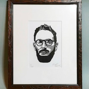 Claude Lévi-Strauss. Portrait linogravure imprimée à la main, édition limitée, signée à la main