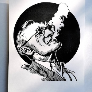 Hermann Hesse Portrait. Linolschnitt von Hand gedruckt. Limiterte Edition, handsigniert.