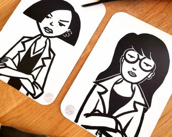 Daria Morgendorffer y Jane Lane. Linograbado impreso a mano. Edición limitada.