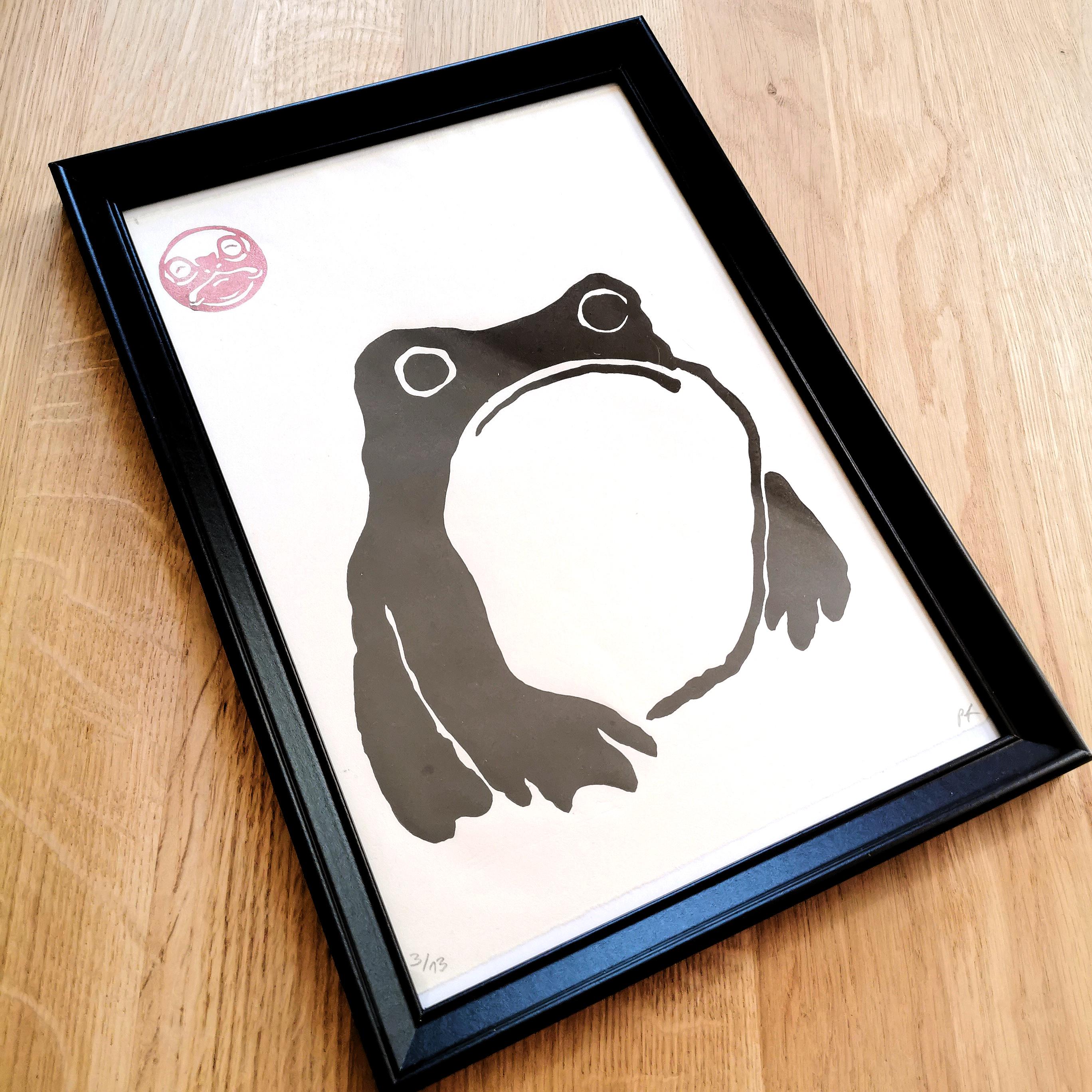 Frog by Matsumoto Hoji. Hand-printed Japanese Linocut. Limited