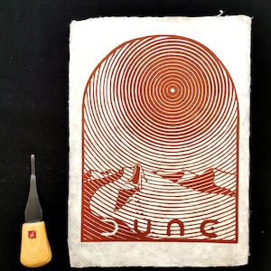 Dune. Frank Herbert. Timothee Chalamet Portrait. Linolschnitt von Hand gedruckt, Special "Burnt Sienna" Edition.