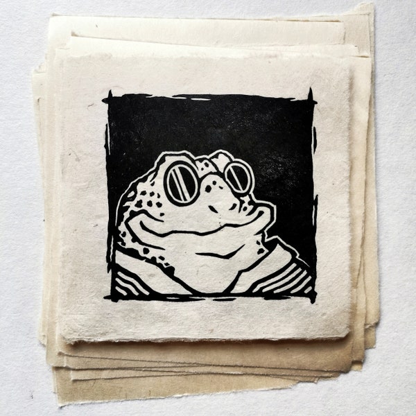 Mini print frog, linocut printed by hand, limited edition
