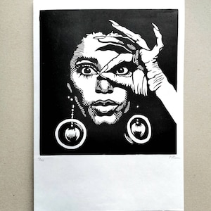 Ann Peebles. Portrait linogravé imprimé à la main, édition limitée, signé à la main