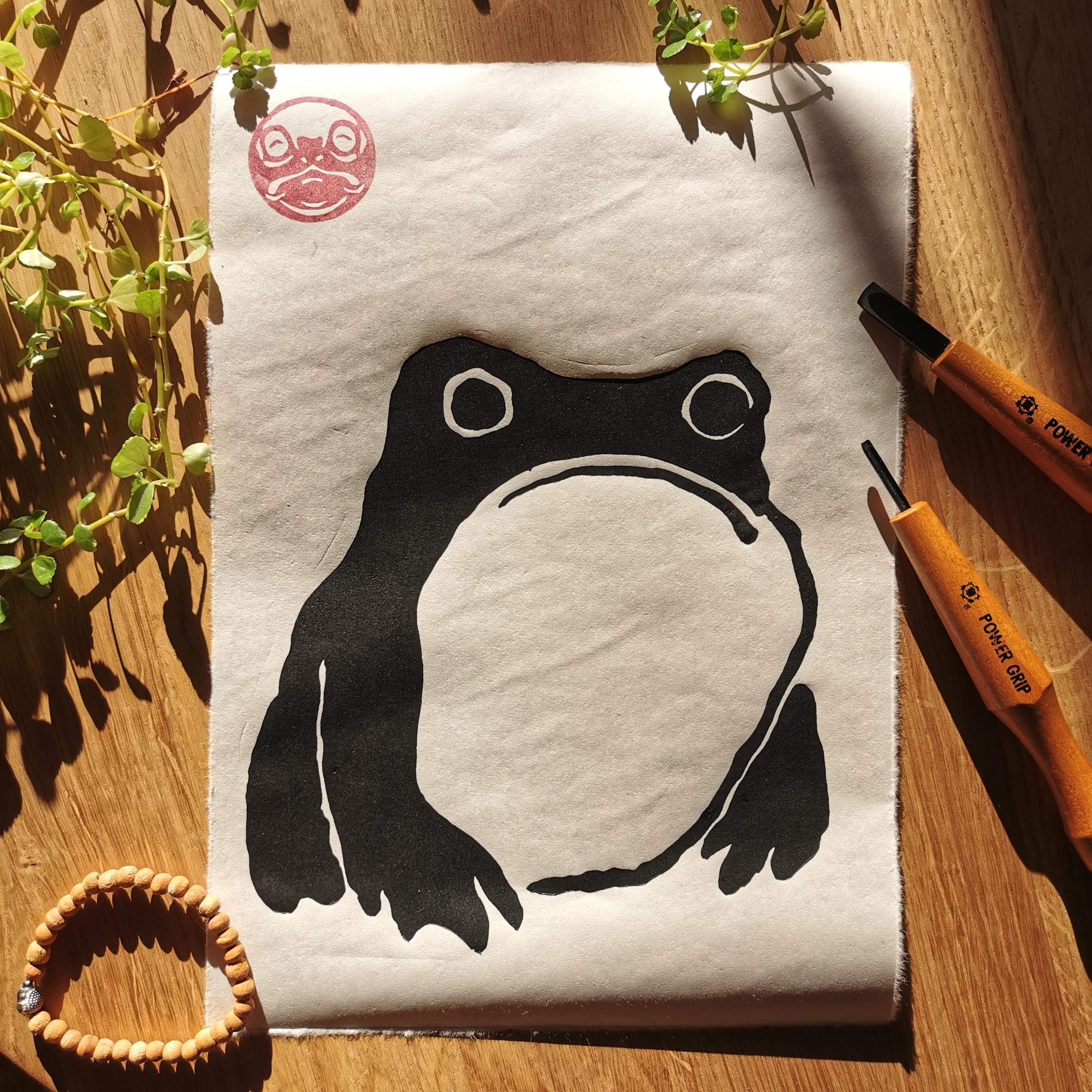 lhcot ୨୧ページ Frog by Matsumoto Hoji. Hand-printed Japanese Linocut. Limited
