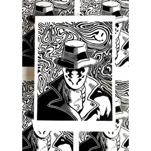 Watchmen. Rorschach Portrait Linolschnitt von Hand gedruckt, limitierte Edition