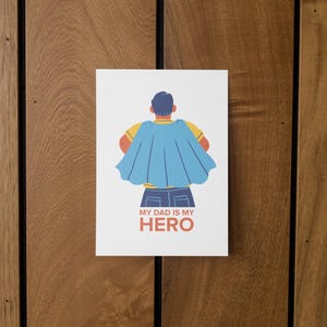 Carte « Mon père est mon héros » Jolie carte de fête des pères pour enfants Cadeau de vœux amusant pour super papa pour père, papa ou beau-père Cadeau original Dia Padre