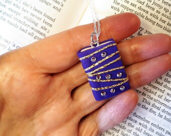 Handmade Unique Design Polymer Clay Silver Plated Chain Book Shaped Charm Necklace