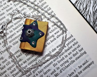 Handmade Unique Design Polymer Clay Silver Plated Chain Book Shaped Charm Necklace