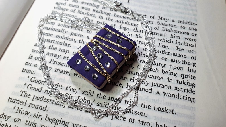 Handmade Unique Design Polymer Clay Silver Plated Chain Book Shaped Charm Necklace