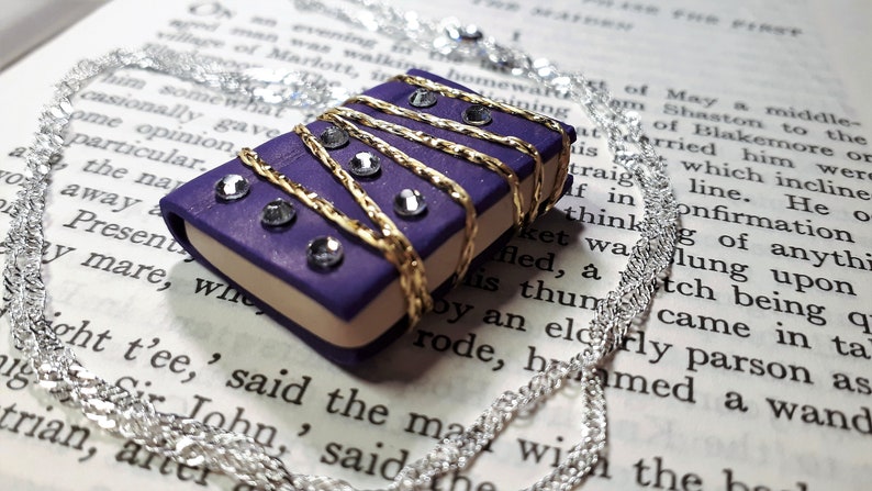 Handmade Unique Design Polymer Clay Silver Plated Chain Book Shaped Charm Necklace