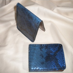 Cartera Bifold De Cuero Hecha A Mano Con Estampado De Serpiente Azul