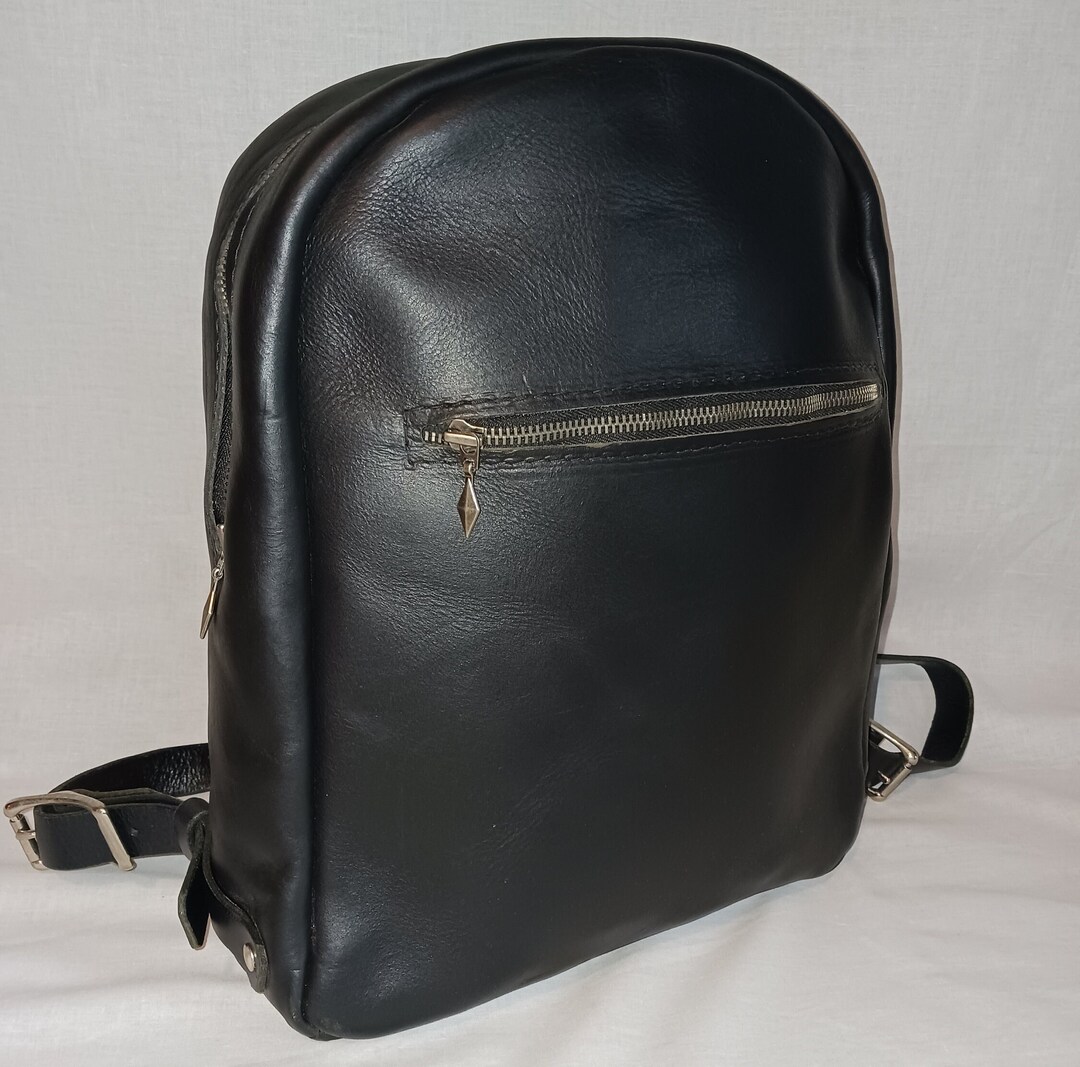 Hand Made Leather Backpack Black and Silver Etsy