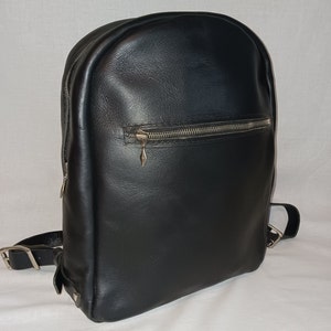 Hand Made Leather Backpack Black and Silver