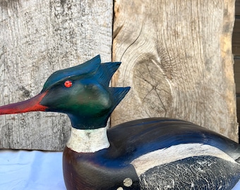Hand carved Red Breasted Merganser Decoy