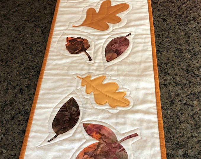 Quilted Falling Leaves Linen Table Runner - Etsy