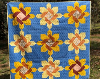 Sunflower Bungalow Blooms Large Throw Quilt