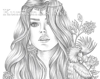 Veronica | Adult coloring pages | Premium coloring pages | Grayscale Page |Instant Download |A4,A3 Printable |Printable Coloring Page