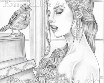 Harmony Adult | coloring pages | Premium coloring pages | Grayscale Page |Portrait Coloring Pages |A4,A3 Printable |Printable Coloring Page