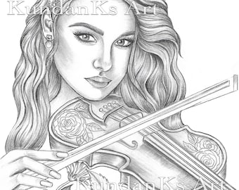 Viola | Adult coloring pages | Premium coloring pages | Grayscale Page |Instant Download |A4,A3 Printable |Printable Coloring Page