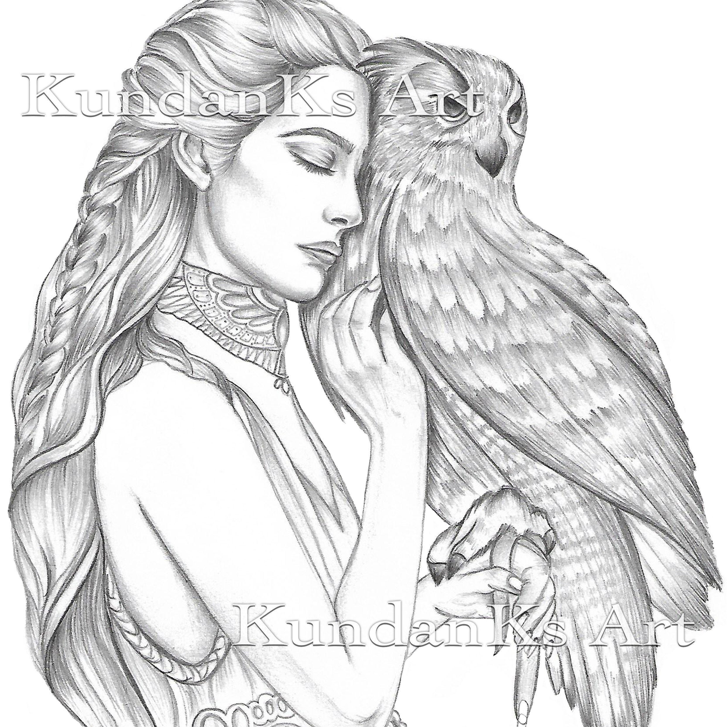 Owlsome Beauty   Adult coloring pages   Premium coloring pages   Grayscale  Page  Instant Download  A20,A20 Printable  Printable Coloring Page