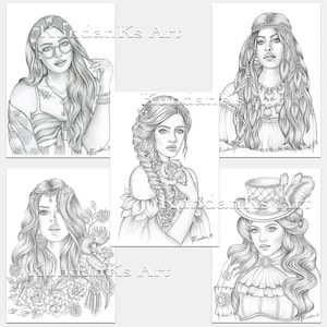 Five Pack Of Beauty Bundle Art | Adult coloring pages | Premium coloring pages |  A4, A3 Printable | Grayscale Coloring | Kundan KS Art