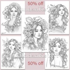 Five Pack Of Flower Beauties 2| Adult coloring pages | Premium coloring pages |  A4, A3 Printable | Grayscale Coloring | Kundan KS Art