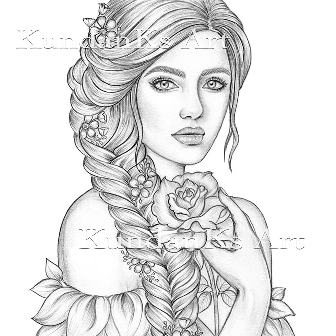 Rose Adult Coloring Pages Premium Coloring Pages line Art Grayscale ...