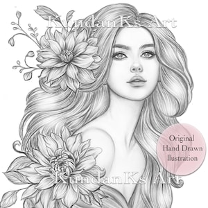 Frida| Adult Coloring Page| Portrait Coloring | Grayscale Coloring |Instant Download |A4,A3 Printable| KundanKs Art