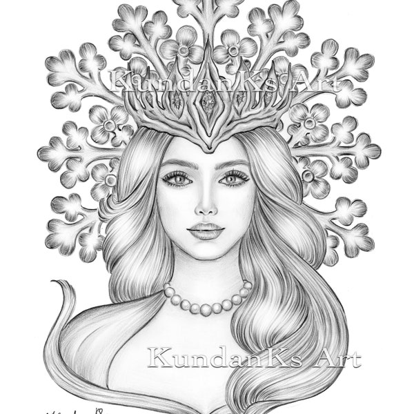 Snowflake | Christmas Coloring| Adult Coloring Page| Portrait Coloring | Grayscale Coloring |Instant Download |A4,A3 Printable| KundanKs Art