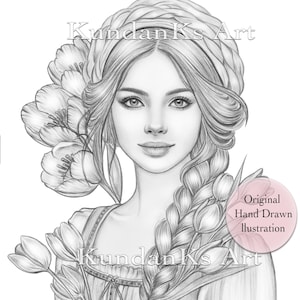 Claire| Adult Coloring Page| Portrait Coloring | Grayscale Coloring |Instant Download |A4,A3 Printable| KundanKs Art