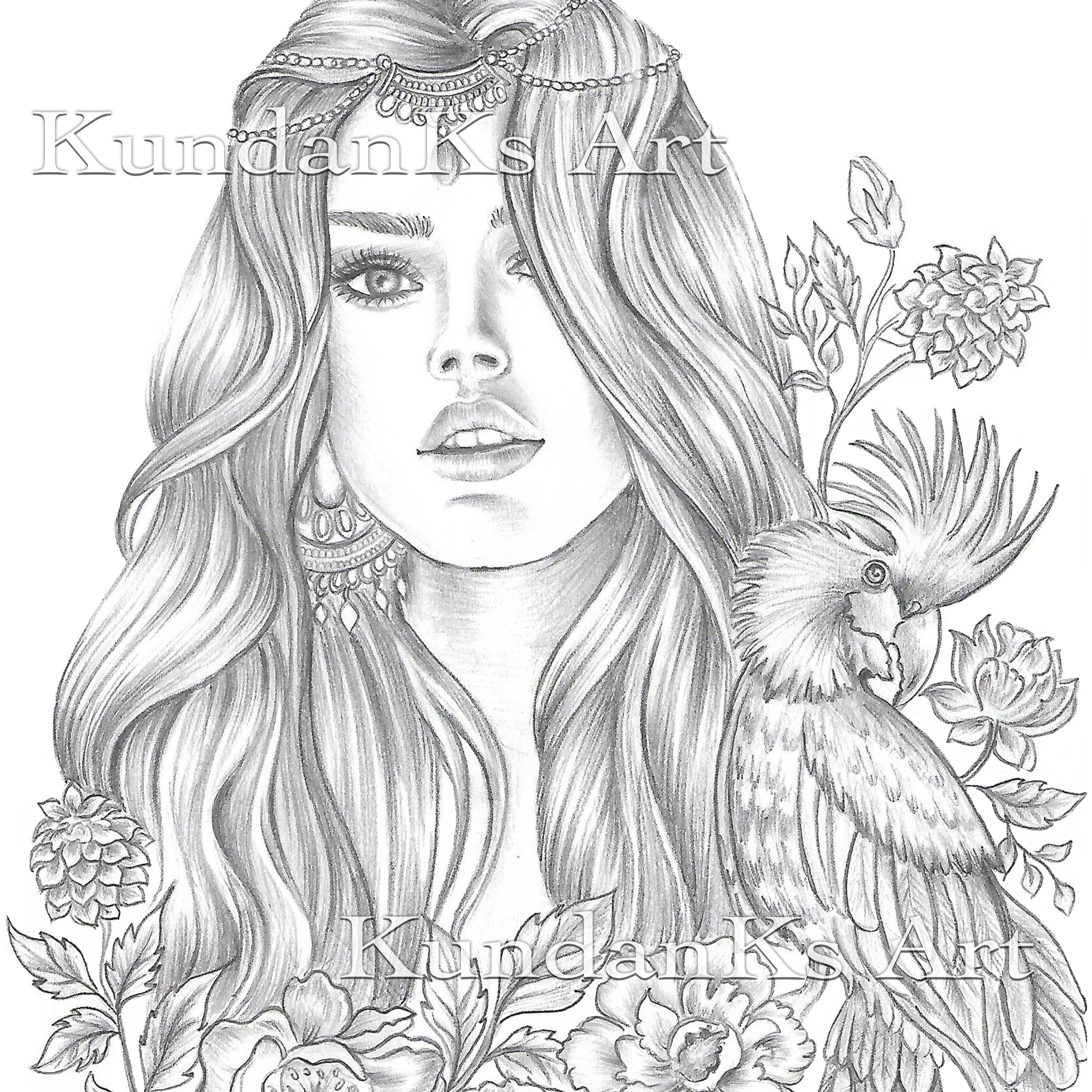 Veronica | Adult coloring pages | Premium coloring pages | Grayscale Page  |Instant Download |A4,A3 Printable |Printable Coloring Page